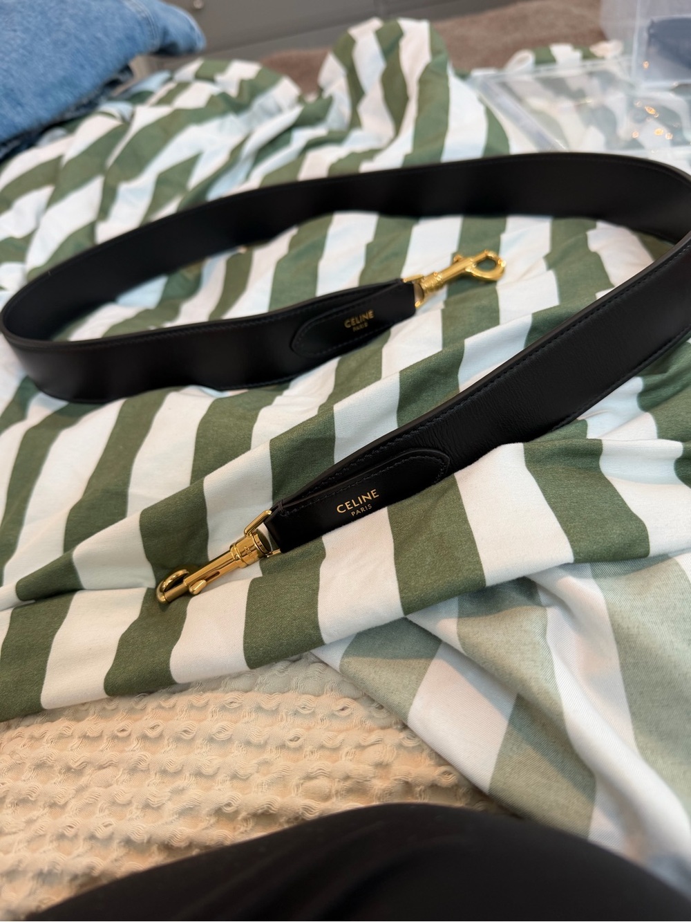 Celine Black Leather Crossbody Strap with Gold Hardware